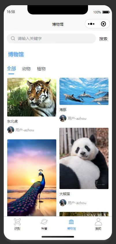 列表页：展示已保存的识别物种，支持分类检索